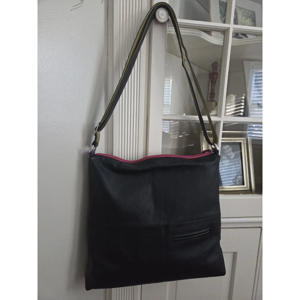 Vtg ili Leather Crossbody Bag Purse Colorful Zips‎ 80s 90s Y2k Hobo Classic Fun